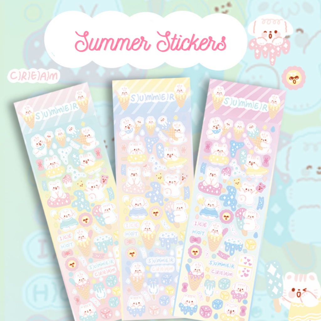 Stickers - Tờ Nhãn Dán Thỏ Cute Và Kem Có Nhũ Lấp Lánh Trang Trí Polcols/ Toploader Hàn Quốc