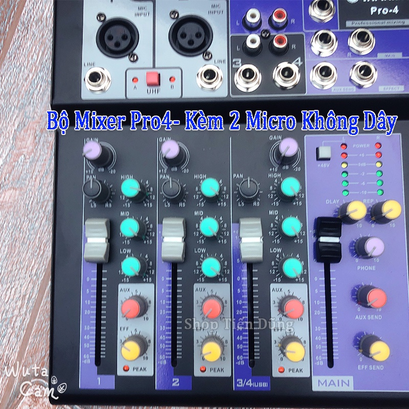 Bộ Mixer Pro4 Bản Nâng Cấp Của Mixer F4 và Mixer G4 Đi Kèm 2 Micro Không Dây, Pro-4 Hỗ Trợ Bluetooth USB  Karaoke live