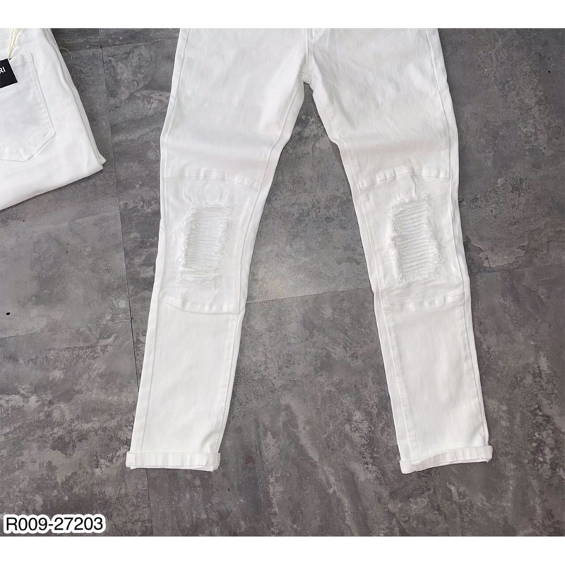 Quần Jean Nam Màu Trắng Rách Siêu Đẹp - Quần Bò Nam Trắng Rách Gối Cực Hot