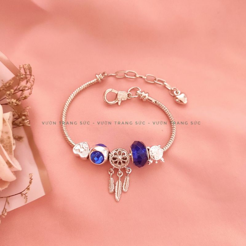 Vòng tay nữ bạc Thái - Lắc tay nữ bạc Thái charm pha lê Dream Catcher Vườn Trang Sức VTSVT00230