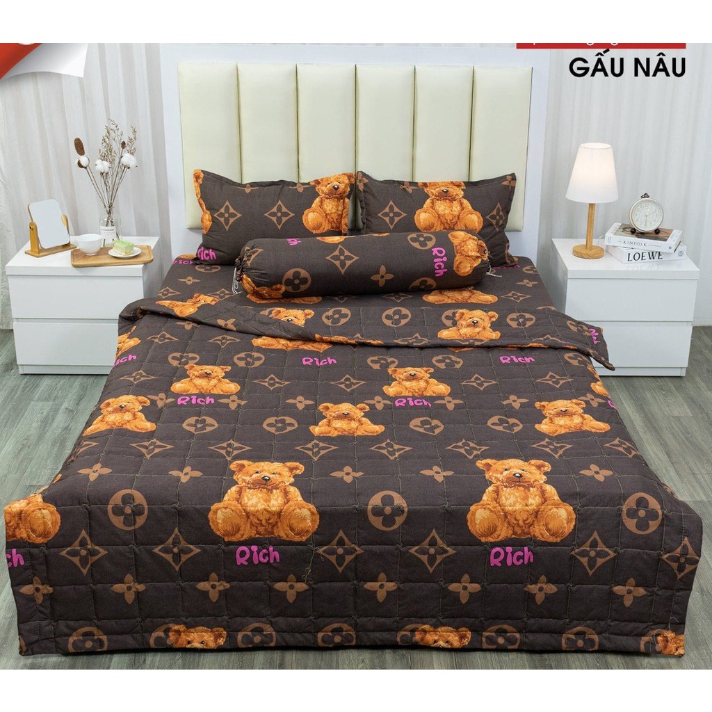 Chăn ga gối cotton poly set 5 món,kích thước 1m2,1m4,1m6,1m8,2m2, chọn mẫu Vịt vàng