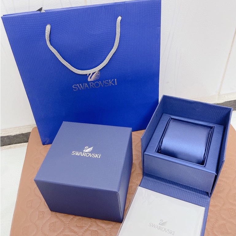 Hộp đựng đồng hồ thay thế Swarov ski bằng da kèm túi, sổ thông tin hãng