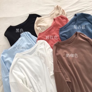 Áo thun trơn tay dài basic (sẵn màu đỏ gạch)