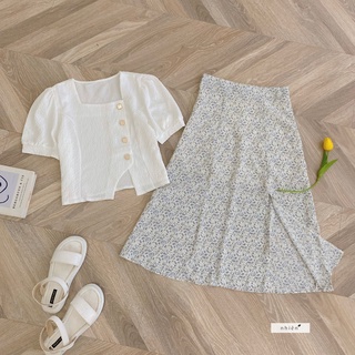 Chân váy hoa xẻ tà trước - Chân váy dịu dàng nhiennhienvintage BV38