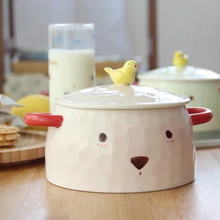 Tô sứ úp mì hình gấu kèm nắp hình con chim đáng yêu dung tích 800ml