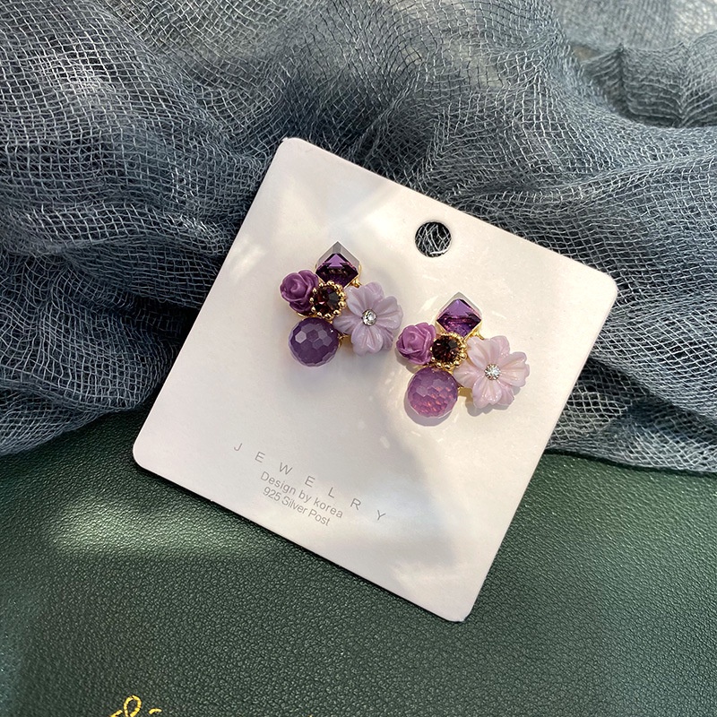 Khuyên Tai Dạng Kẹp Hình Hoa Hồng Cao Cấp Màu Tím Dễ Phối Đồ Không Xỏ Lỗ Cho Nữ