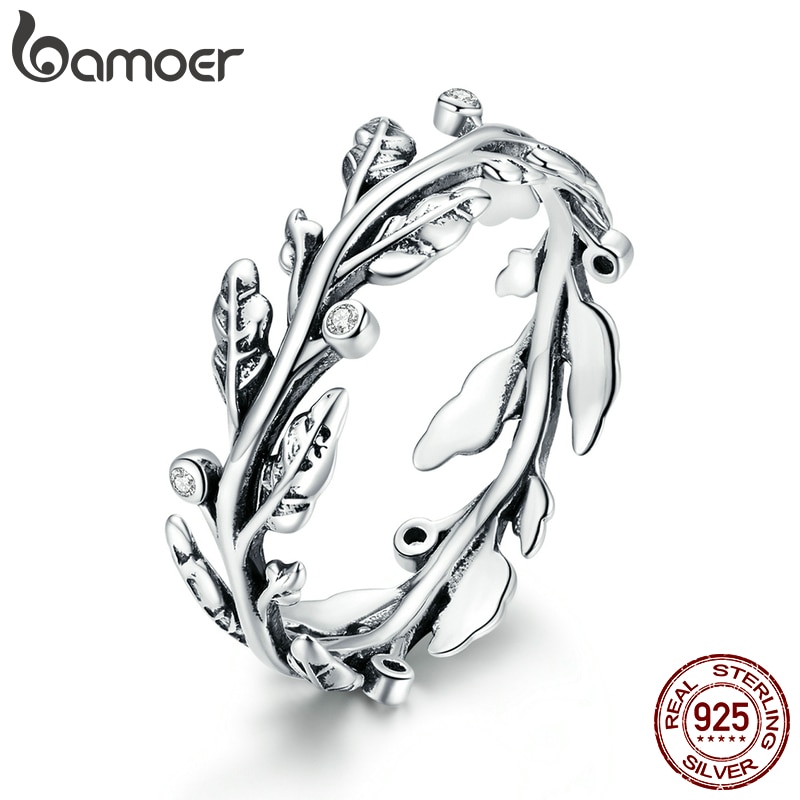 Nhẫn Bamoer Bằng Bạc S925 Hình Nhánh Cây Đính Đá Zircon Cổ Điển Cho Nữ