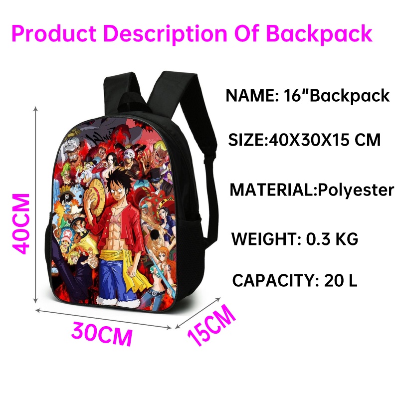 Ba Lô Đi Học In Họa Tiết Hoạt Hình One Piece luffy Cho Bé Trai