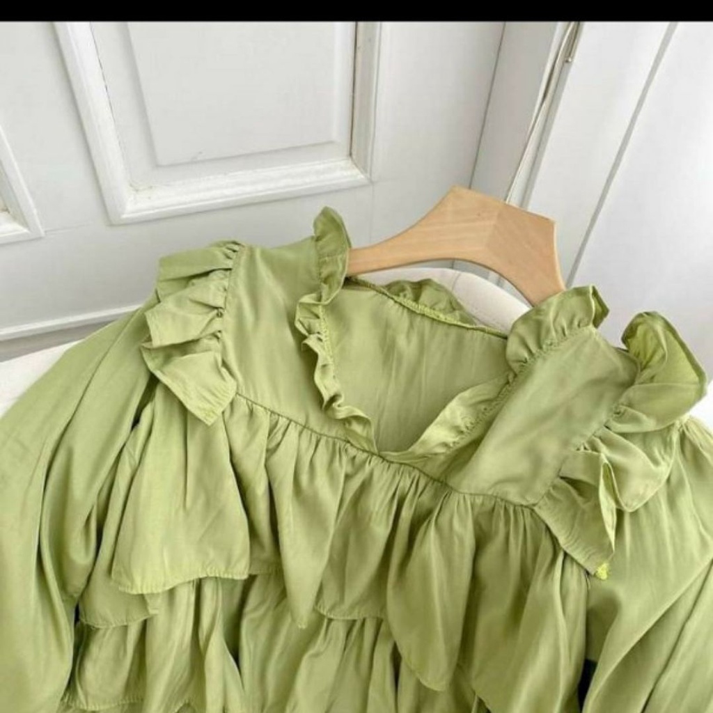 Áo kiểu nữ xếp ly 3 tầng tay bồng tiểu thư bánh bèo nữ tính phong cách Hàn quốc Liaofashion UV73