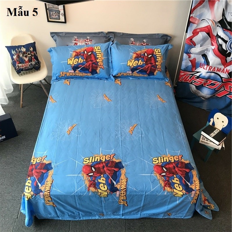 GC7278 Bộ chăn ga gối cho Gường trẻ em 1.2m, 1.3m Cotton 100% hình Công chúa Elsa, Người nhện, Micky hàng nhập