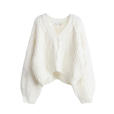 Áo sweater form rộng cổ chữ V thời trang thu đông Hàn Quốc dành cho nữ | BigBuy360 - bigbuy360.vn