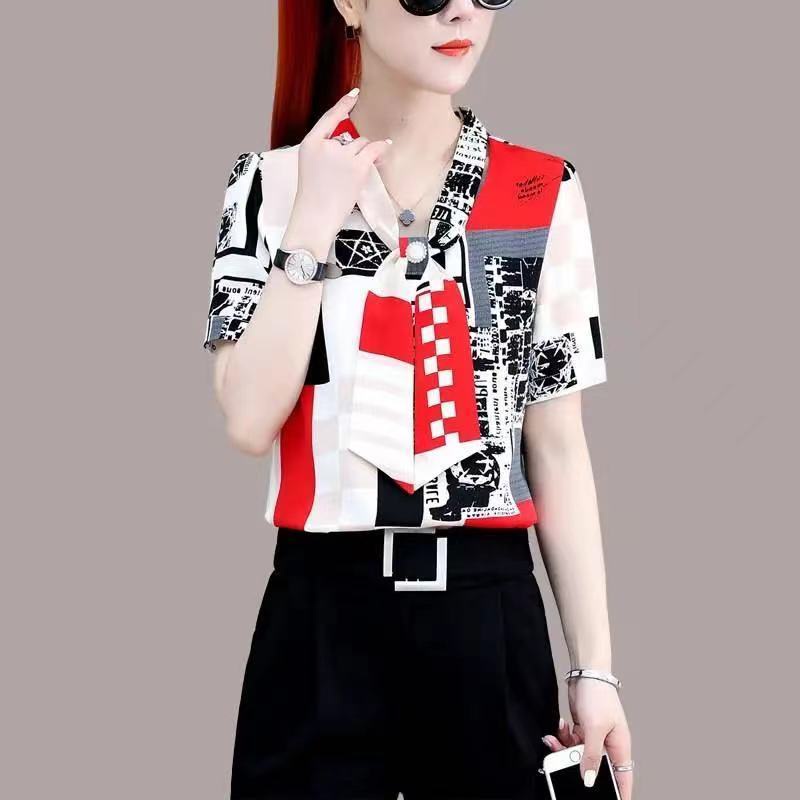 Áo sơ mi chiffon tay ngắn phồng in hoa thời trang mùa hè cho nữ