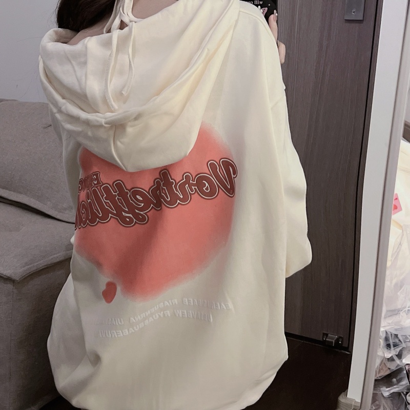 SUXI Áo Hoodies Tay Dài Hoạ Tiết Chữ In Thiết Kế Dáng Rộng Thoải Mái