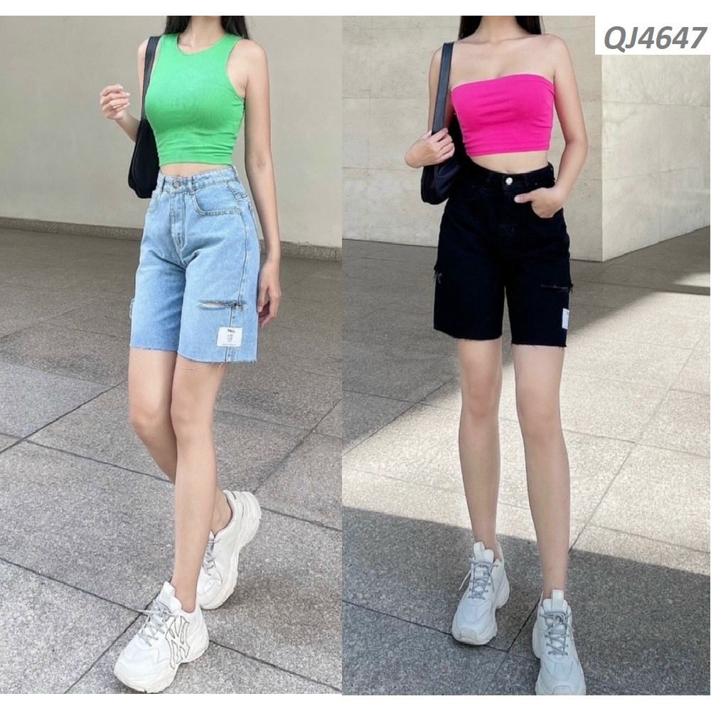 Quần Ngố Jeans Dáng Rộng - Rách Lưng Cao QJ4642