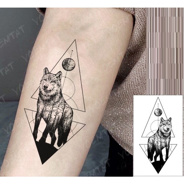 Hình xăm chó sói không gian k020- miếng dán tatoo tạm thời size &lt;10x6cm