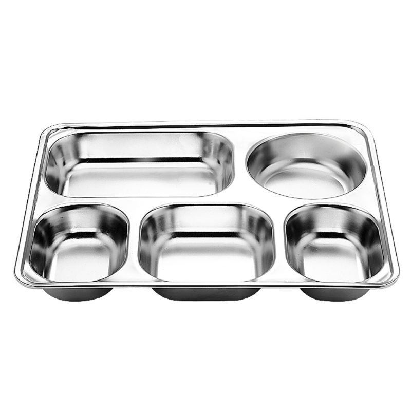 Khay đựng thức ăn chia ngăn 3/5/4 bằng thép không gỉ cho căng tin trường học