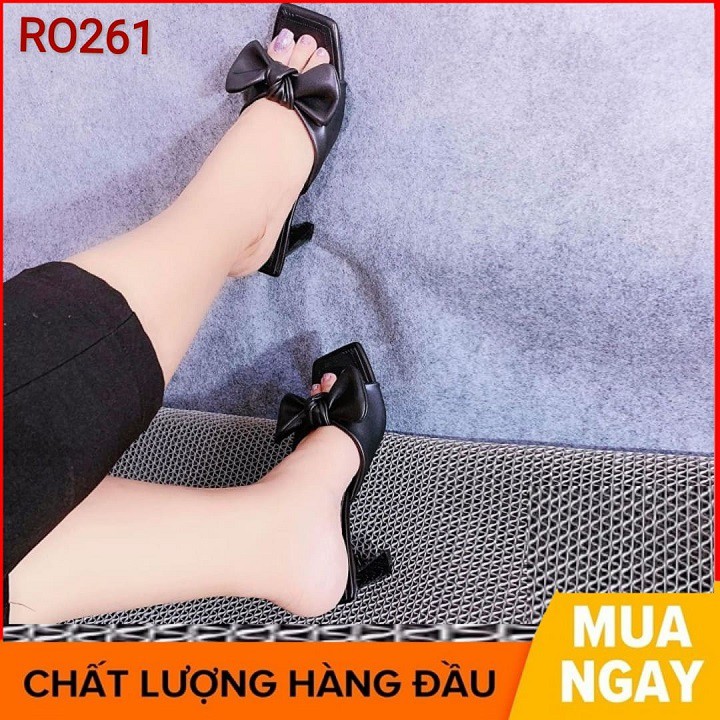 Giày cao gót nữ đẹp đế vuông 6 phân màu đen vàng hàng hiệu rosata ro261