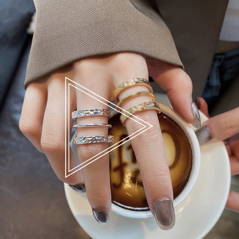 Nhẫn Hở Ba Lớp Màu Vàng / Bạc Phong Cách Punk Vintage Thanh Lịch Sáng Tạo Có Thể Điều Chỉnh Thời Trang Dành Cho Nữ
