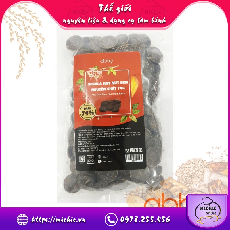 Socola đen nguyên chất 74% Singapore 100g - MiChic Store - Thế giới nguyên liệu và dụng cụ làm bánh