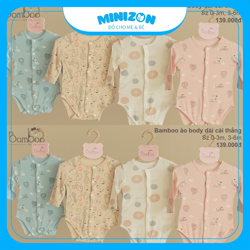Bộ Body Chip Little Love Sơ Sinh Dài Tay Chất Liệu Bamboo 0-3m Và 3-6m