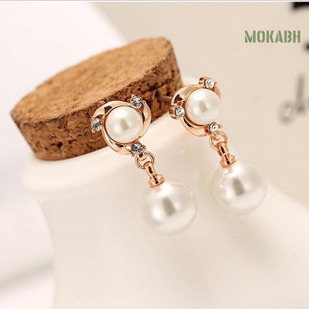 Khuyên Tai Dạng Vòng Lủng Lẳng Xỏ Hạt Ngọc Trai Nhân Tạo Phối Tua Rua 2 Màu Thời Trang Dự Tiệc