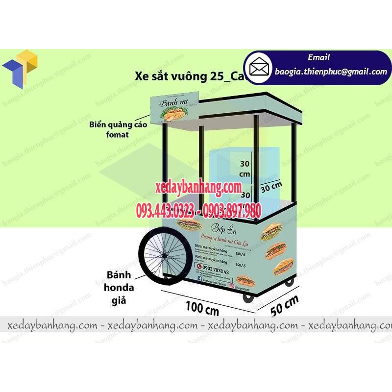 Xe bán bánh mì hambuger lưu động thiết kế nhỏ gọn đẹp - xedaybanhang.com -ĐT:0903897980