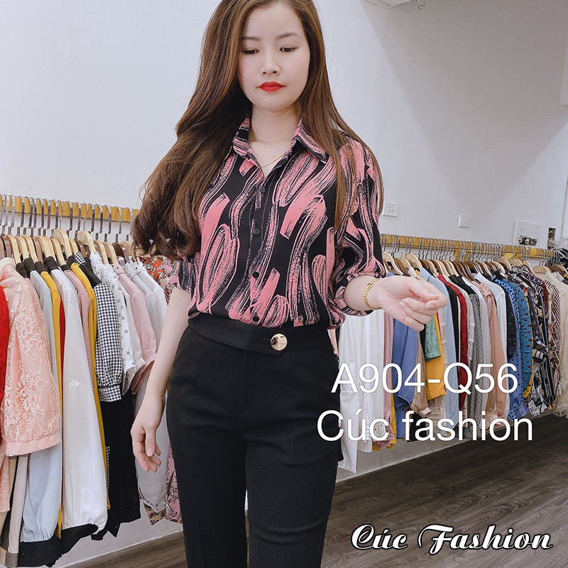 Quần ống loe Cúc Fashion ống rộng lưng cao vải đẹp cao cấp dày dặn dài suông công sở màu đen thời trang đi học Q70