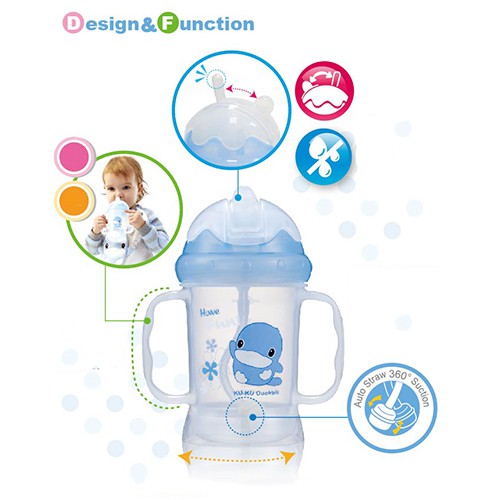 Bình uống nước cho bé có tay cầm KU.KU DUCKBILL KU5462 220ml