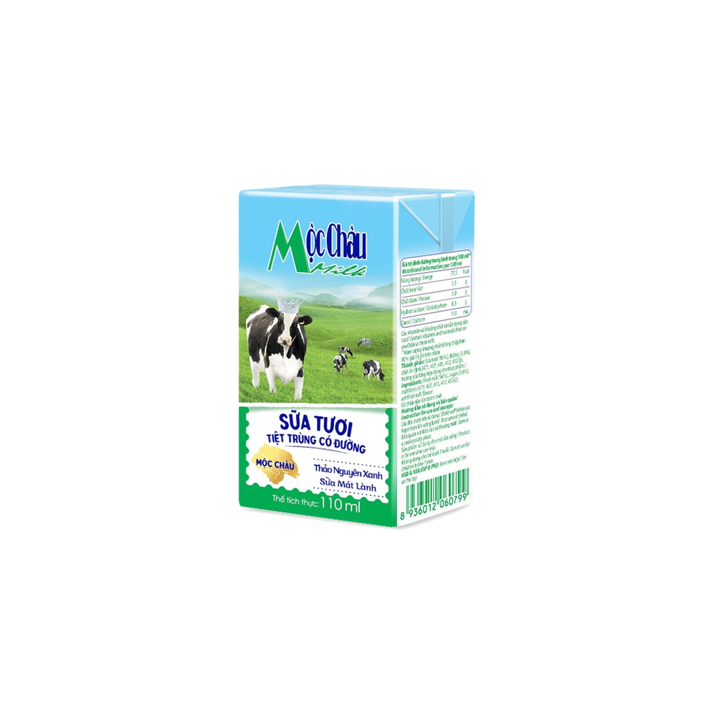 (Vỉ 4 hộp 110 ml) Sữa tươi Mộc Châu  (đậu đỏ/cam/dâu/dừa/socola/có đường/ít đường)