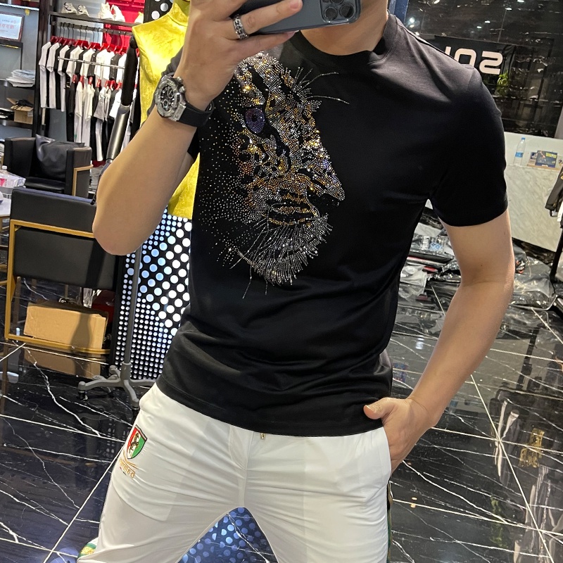 Áo Thun Tay Ngắn Cổ Tròn Họa Tiết Da Báo Đính Đá Thời Trang Mùa Hè Phong Cách Âu Mỹ Mới