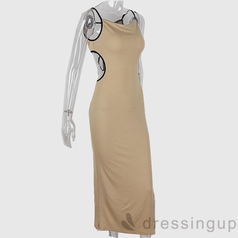 Đầm Hai Dây Ôm Dáng Hở Lưng Màu Sắc Tương Phản Phong Cách Dành Cho Nữ