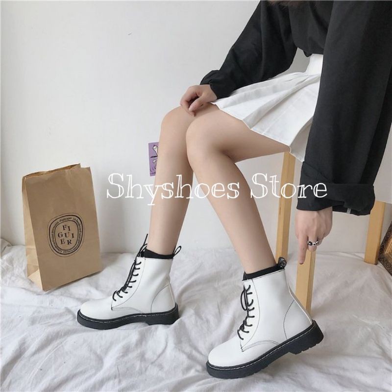 (Có Sẵn) Giày Boot Trắng cổ cao phối dây đen đế đôn 3cm phong cách martin timber cực cá tính | BigBuy360 - bigbuy360.vn