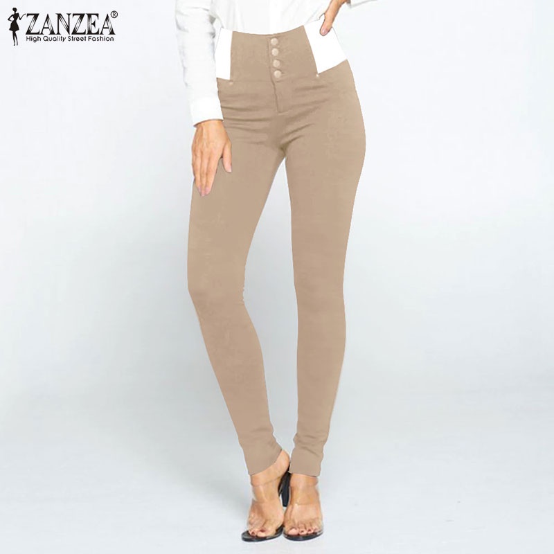 Quần legging ZANZEA lưng cao đính nút thời trang