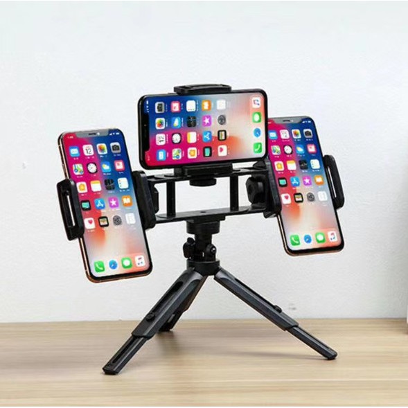 Gậy LiveStream Tripods Live 3 in 1 - Kèm 3 Kẹp Điện Thoại -  Chân Gậy Kẹp Điện Thoại Tripod Mini 3 chân (Kèm Đầu Kẹp )