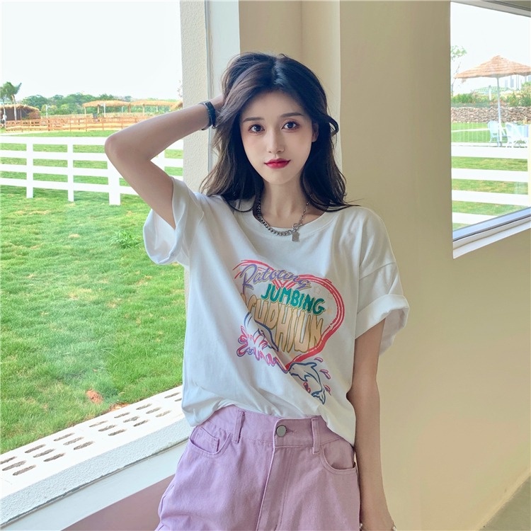 NRVP Áo Thun Cotton Tay Ngắn Cổ Tròn Màu Trơn Thời Trang Dành Cho Nữ