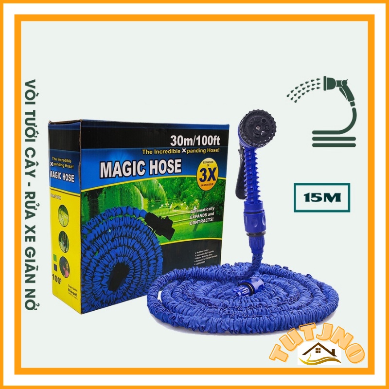 ☸Vòi nước thông minh giãn nở 15m Magic Hose - rửa xe tưới cây tự động dài khi bơm vào