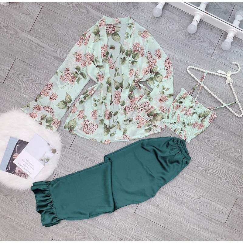 Set đồ ngủ 3 món santin lụa siêu đẹp