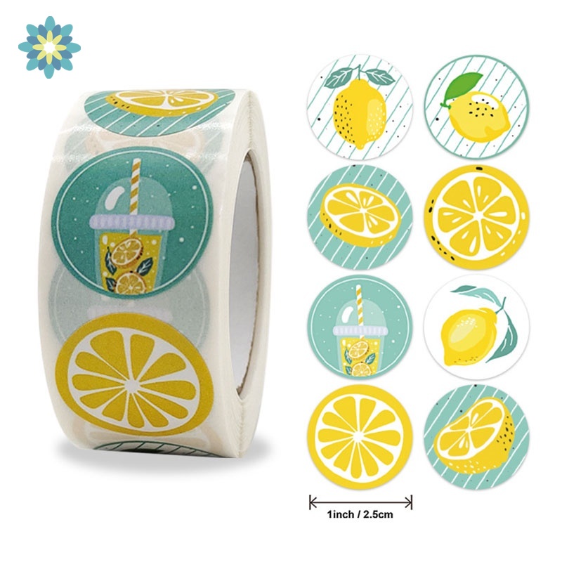 Cuộn 500 Miếng Dán Hình Lát Chanh 1 Inch 8 Loại Trang Trí Quà Tặng