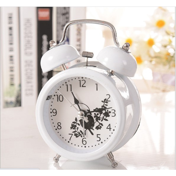 Đồng hồ báo thức chuông đôi to dễ thương, đồng hồ chuông đôi to mặt hoa trang trí