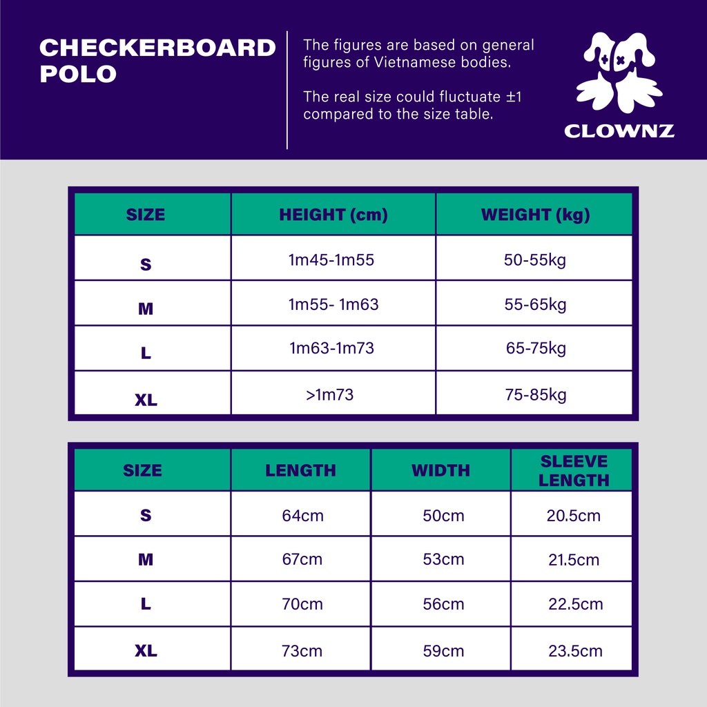 Áo polo tay lỡ local brand Clownz Checkerboard form rộng, thêu chữ, dáng unisex
