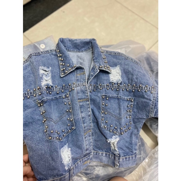 ÁO KHOÁT JEAN BOMBER Đinh ( mẫu mặc thật 100%)