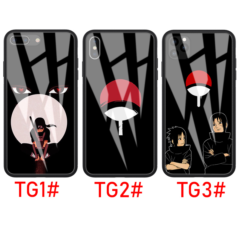 Ốp điện thoại tráng kính cường lực in Naruto Uchiha Clan cho iPhone 11 Pro XS Max X XR 8 7 6S 6Plus 5S 5 SE 2020 B156