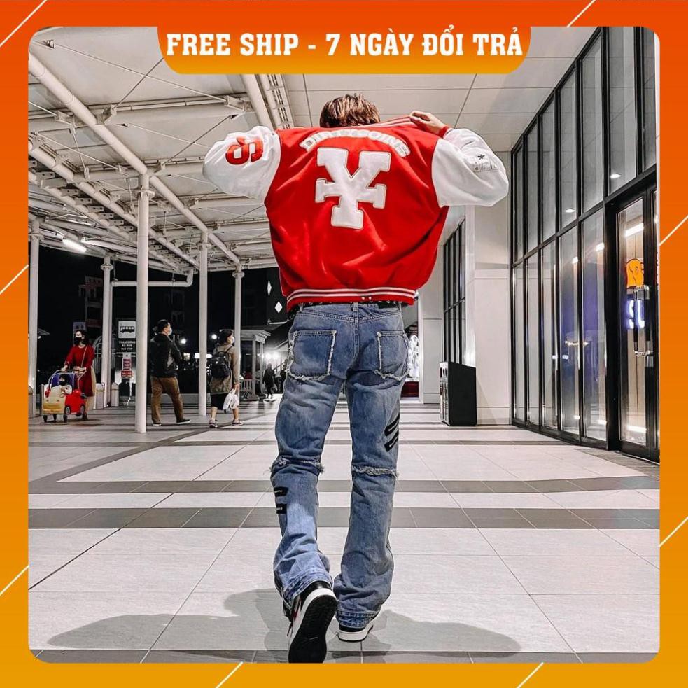 Áo Khoác áo bomber DirtyCoins Embroidered Varsity Jacket Red nam nữ Kun Shop