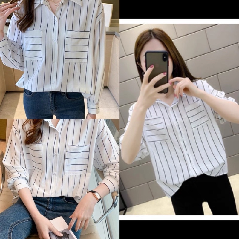 Áo sơ mi kẻ nữ 🍀 sơ mi kẻ sọc from rộng dáng dài phong cách hàn quốc