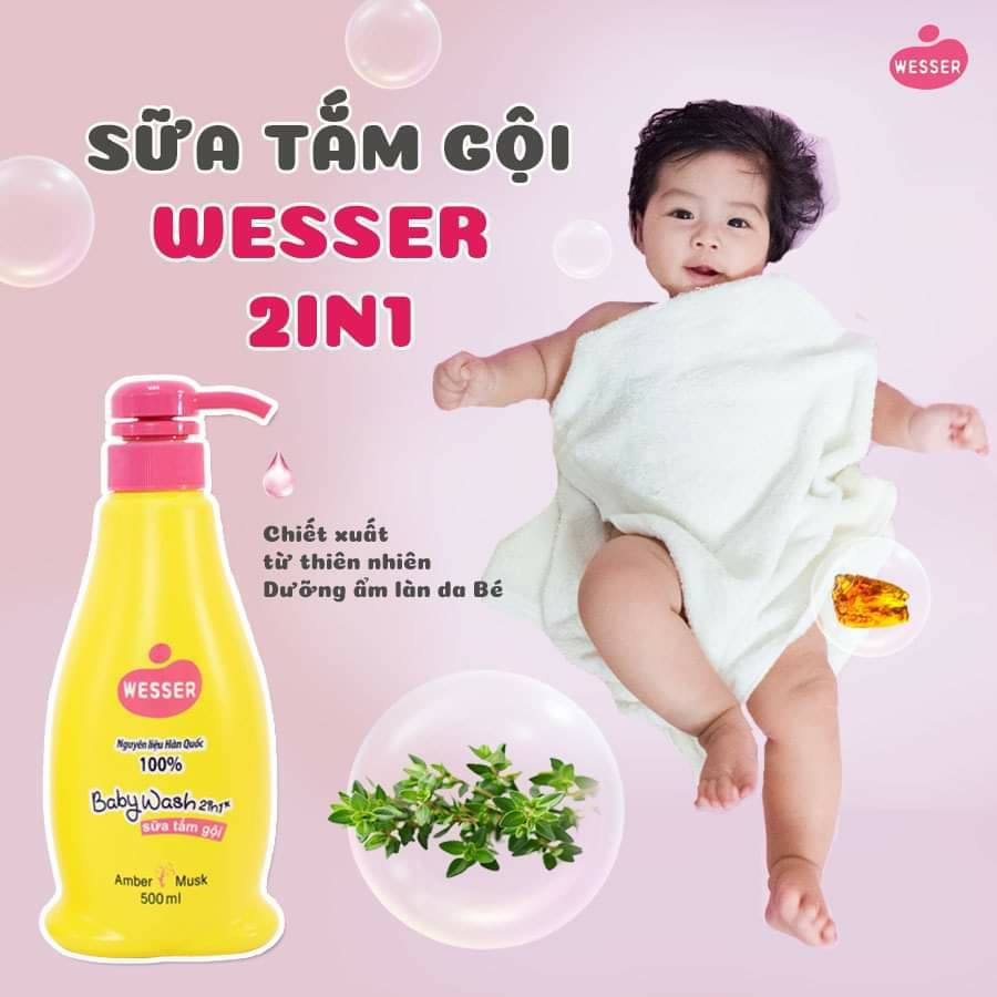 Sữa Tắm Gội Wesser 2 In 1 500ml - Cam/Xanh Lá/Hồng