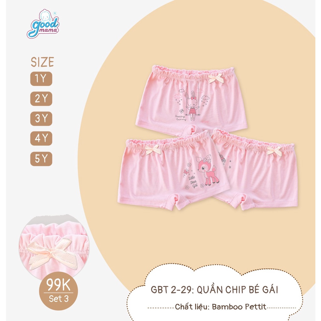 [CHÍNH HÃNG] Set 3 quần chip đùi bé gái in hình họa tiết đáng yêu Good Mama