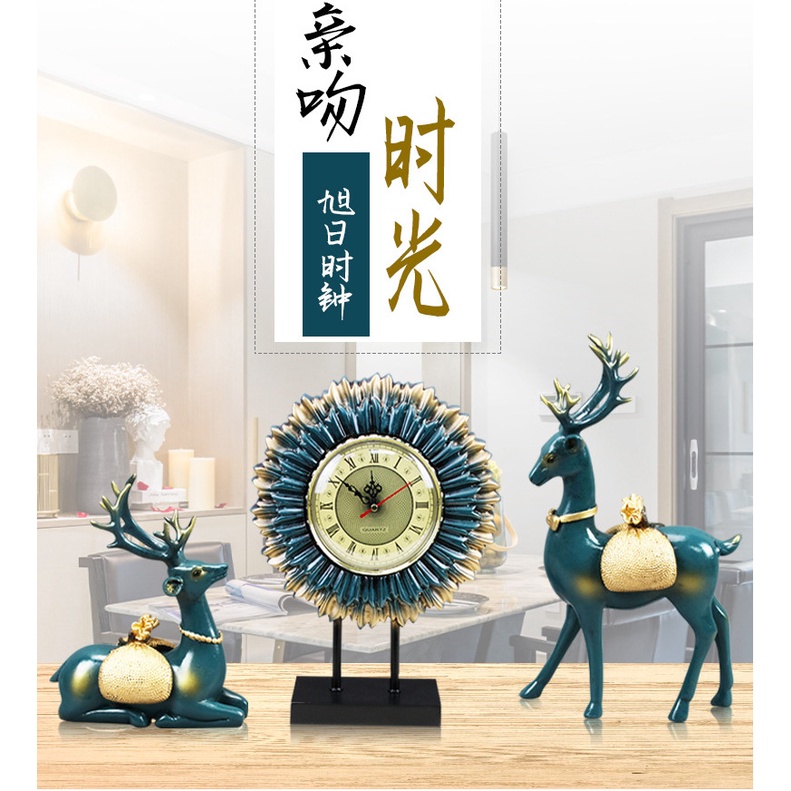 Bộ Ba Món Đồng Hồ Treo Lối Đi May Mắn Hình Hươu Mặt Trời Kiểu Bắc Âu Đơn Giản Sáng Tạo Trang Trí