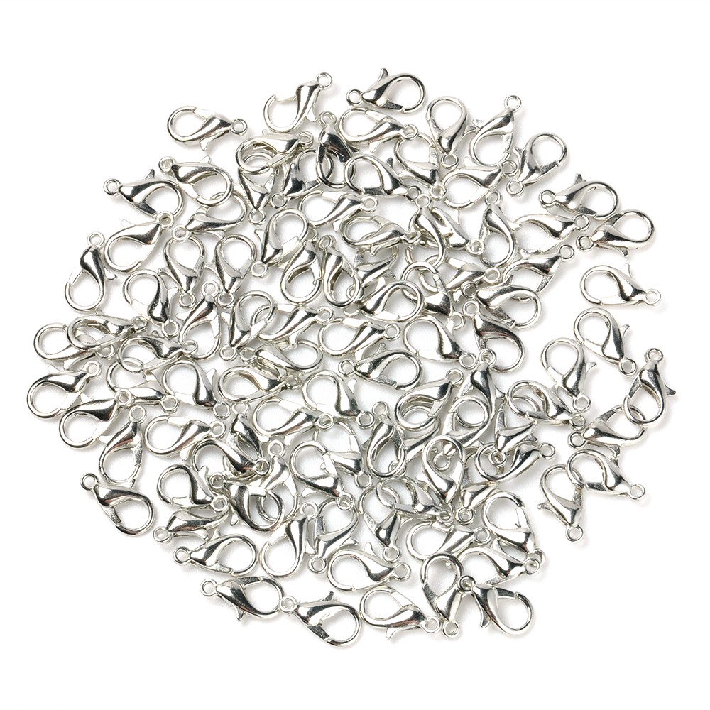 Set 100 móc kẹp càng cua bằng hợp kim 12 x 6mm màu bạc đơn giản