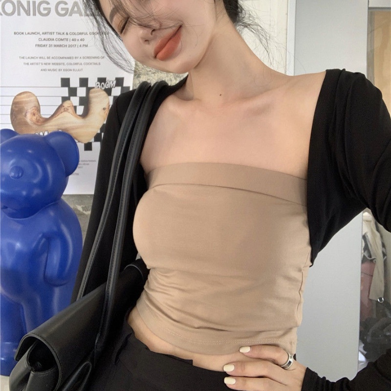 COZOK Set Áo Cardigan Tay Dài + Áo Hai Dây Dáng Ngắn Thời Trang Quyến Rũ Cho Nữ