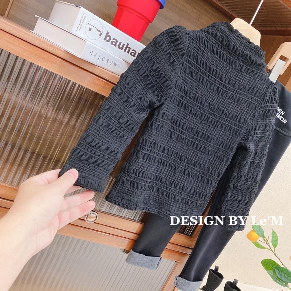 Áo thun hai lớp bằng vải nỉ ấm áp phong cách phương Tây thời trang mùa đông mới cho bé gái 2021